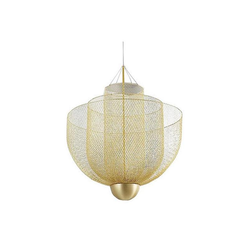 Layered wire pendant light shown lit from below
