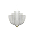 Spherical steel wire pendant light suspended in a styled room