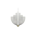 Layered steel wire pendant light glowing as a sphere overhead