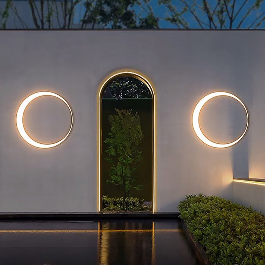 Outdoor Wall Light, Circular Moon Design In Stainless Steel