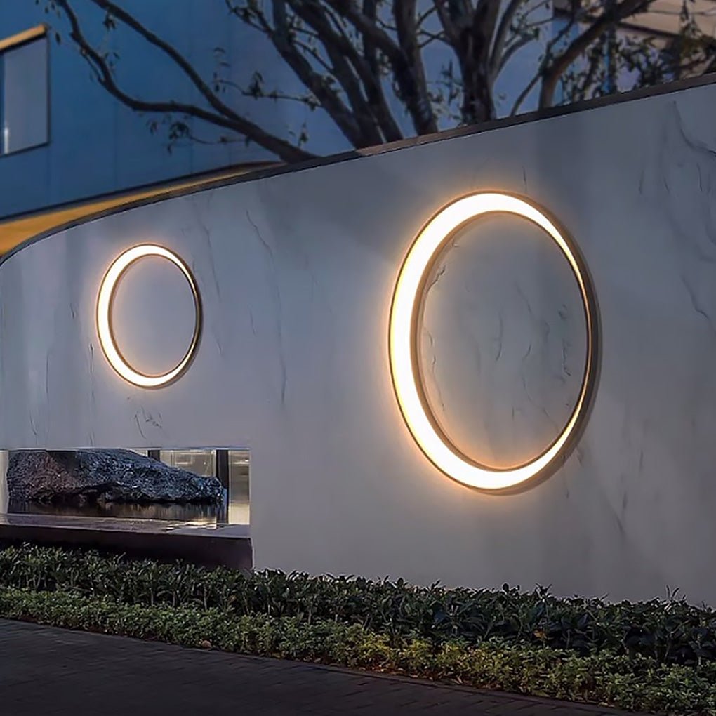 Outdoor Wall Light, Circular Moon Design In Stainless Steel