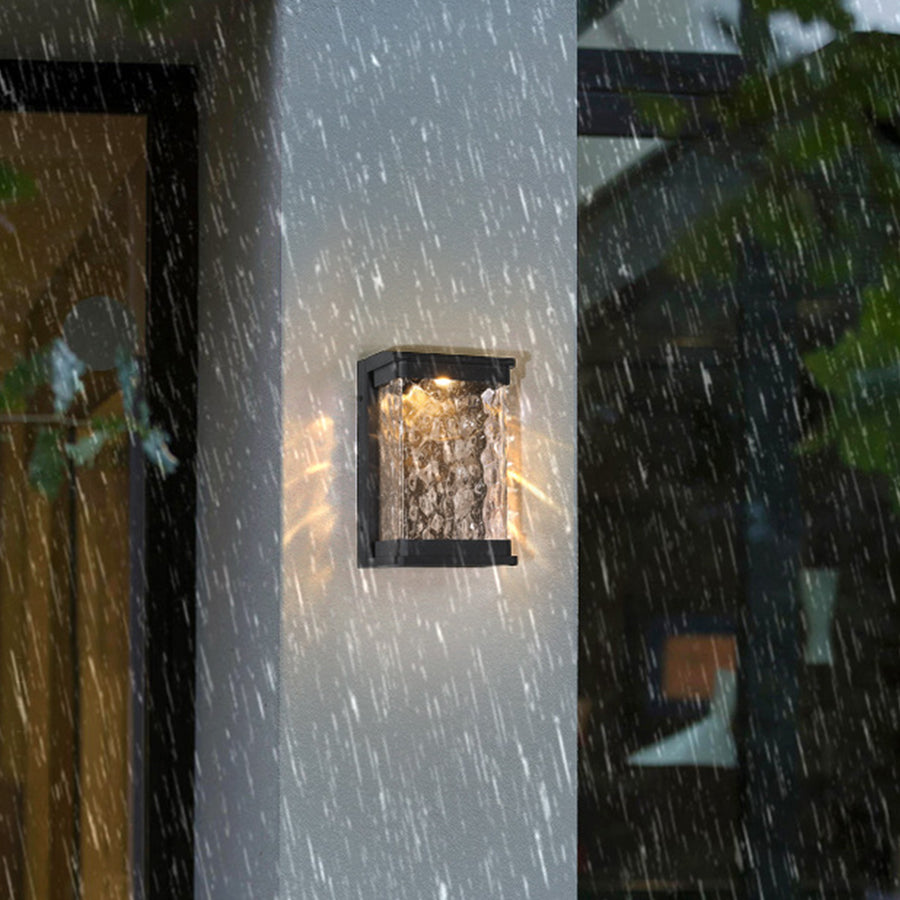 Emery Wall Light For Outdoors, Rectangular Design With Water-Drop Glass Shade
