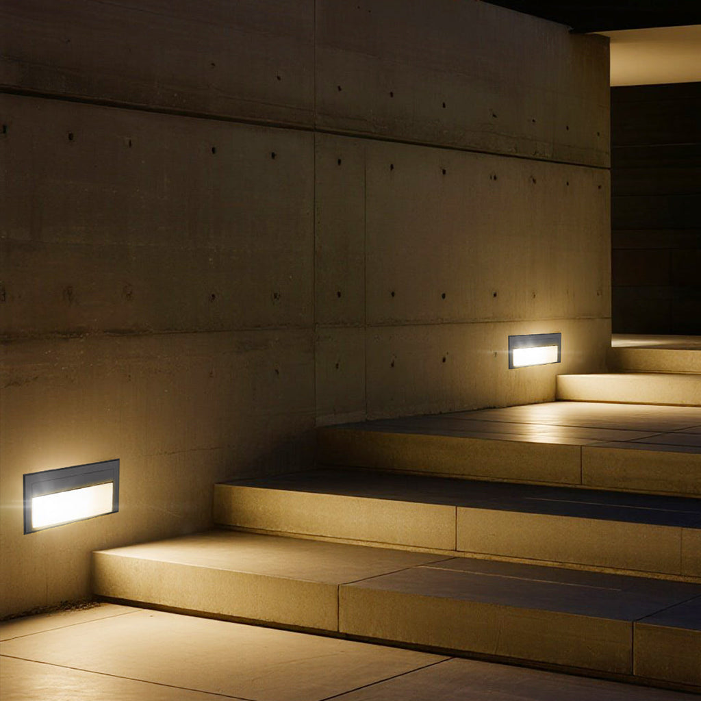 Morga Square Recessed Outdoor Step Light, Black Aluminum Finish