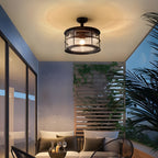Iron And Glass Flush Mount Ceiling Light For Balcony, Sunroom