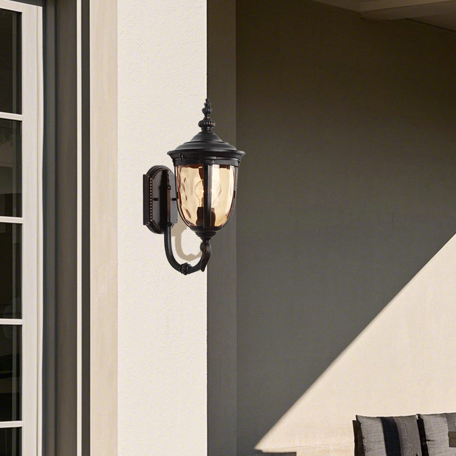 Champagne Glass Outdoor Wall Light With Black Die-Cast Aluminum Frame