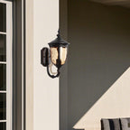 Champagne Glass Outdoor Wall Light With Black Die-Cast Aluminum Frame