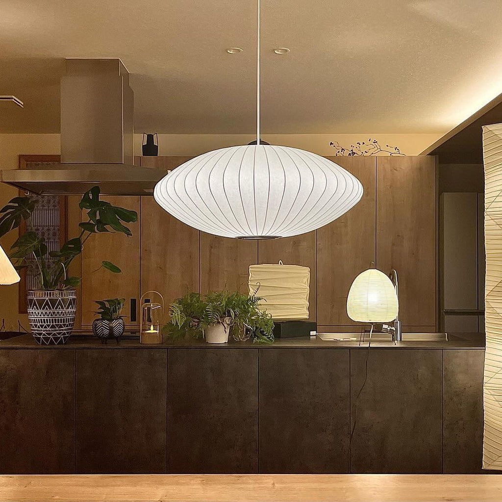 Pendant Light, Crisscross Bubble, Mulberry Silk, Steel Wireframe, E26