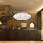 Pendant Light, Crisscross Bubble, Mulberry Silk, Steel Wireframe, E26