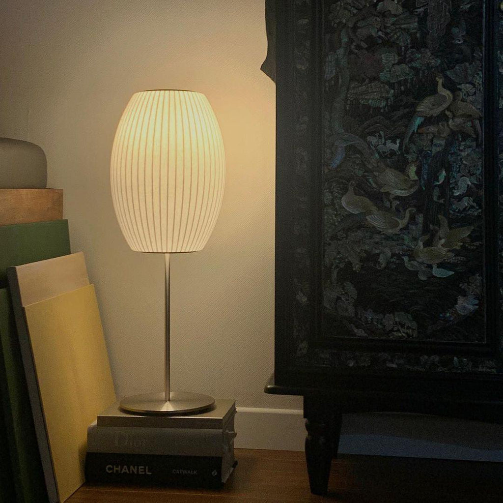 Faux silk bubble table lamp shown against a clean neutral backdrop