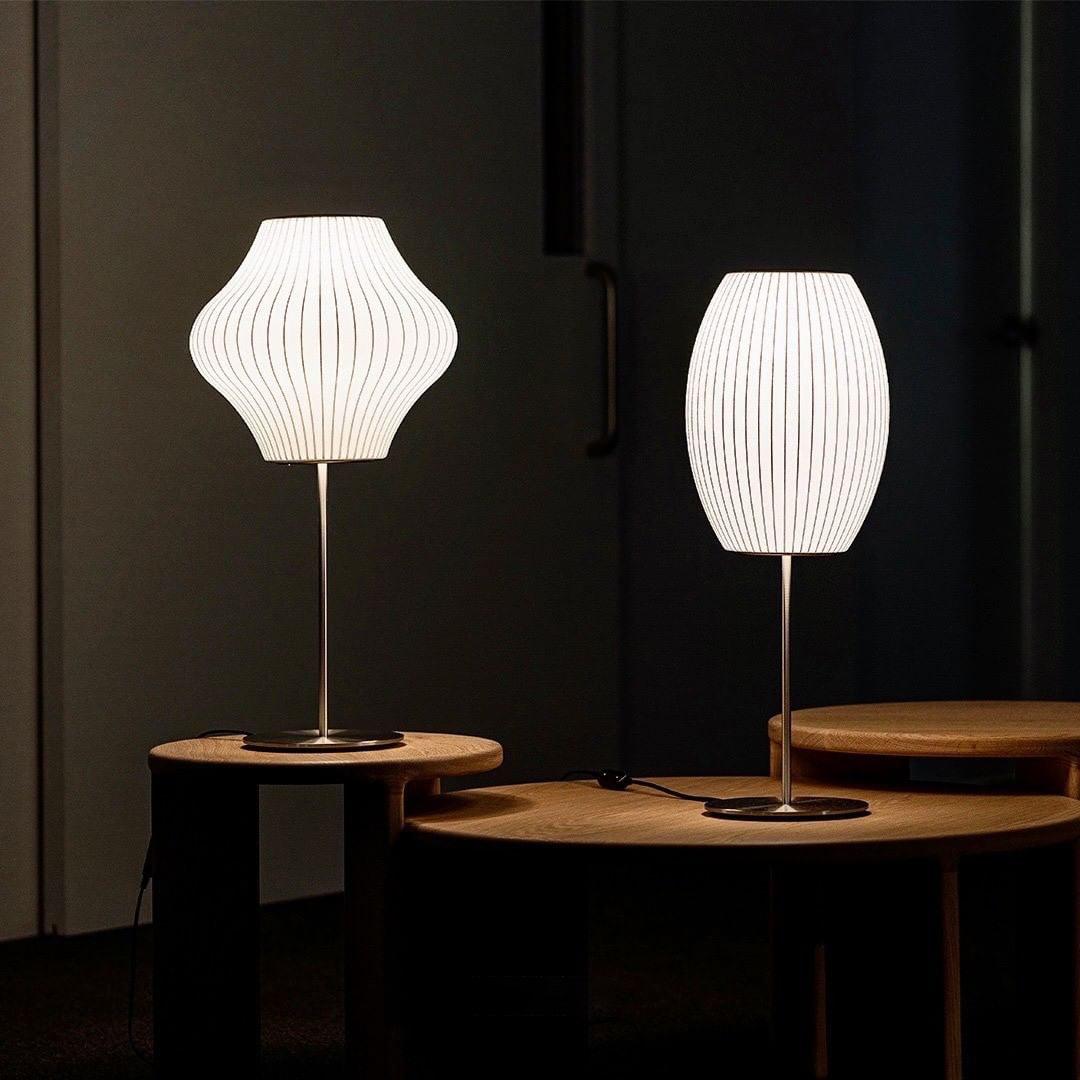Close detail of the faux silk bubble shade's soft texture and curved form