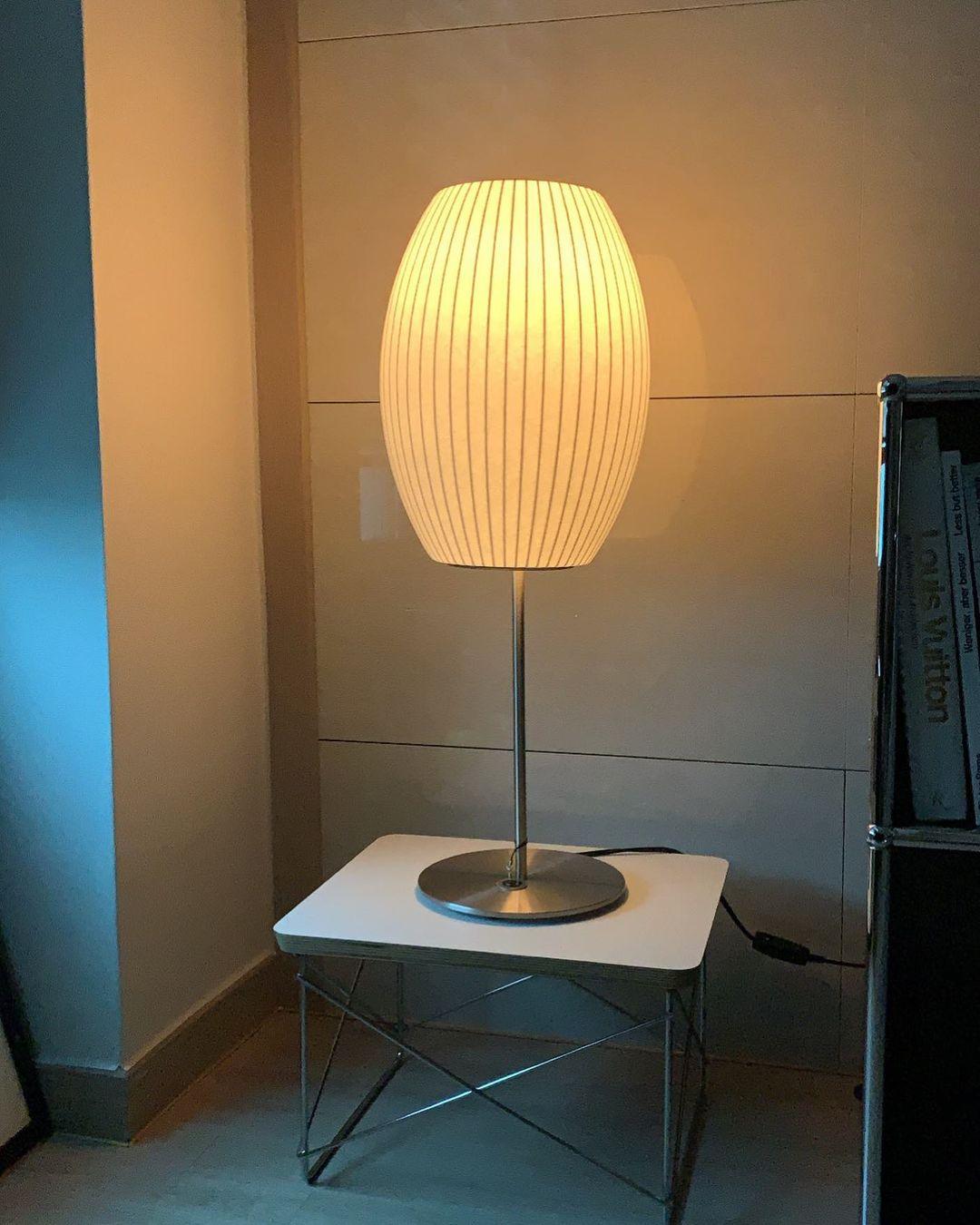 Faux silk bubble table lamp styled beside a sofa for warm ambient light