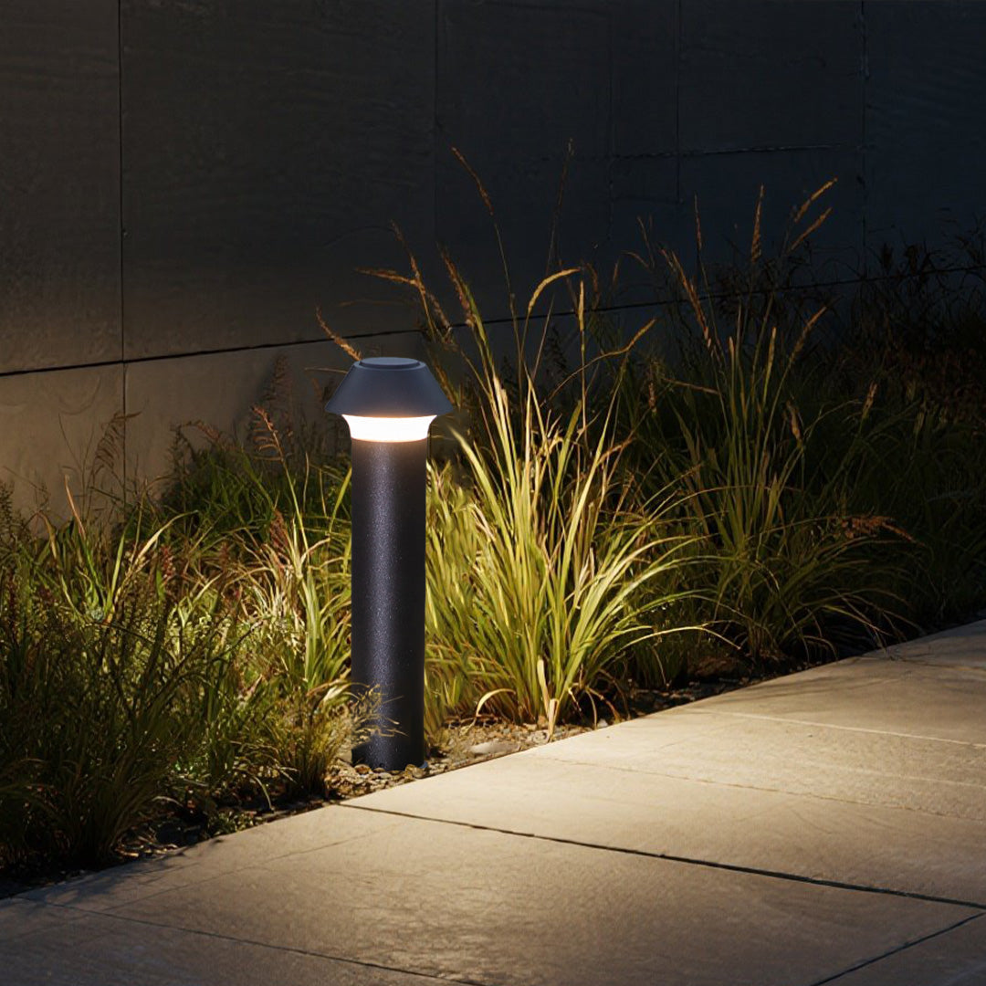 Matte Black Aluminum Bollard Light, Dome-Top Modern Garden Lamp