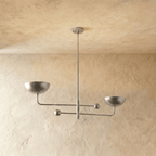 Clérachic chandelier in chrome, the crossed arms and bowl shades shown from a slightly different angle.