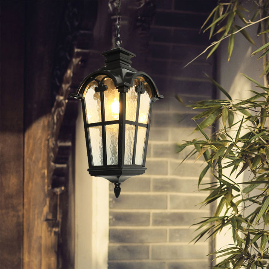 Cast Aluminum Porch Ceiling Light, Roman-Style Glass Shade