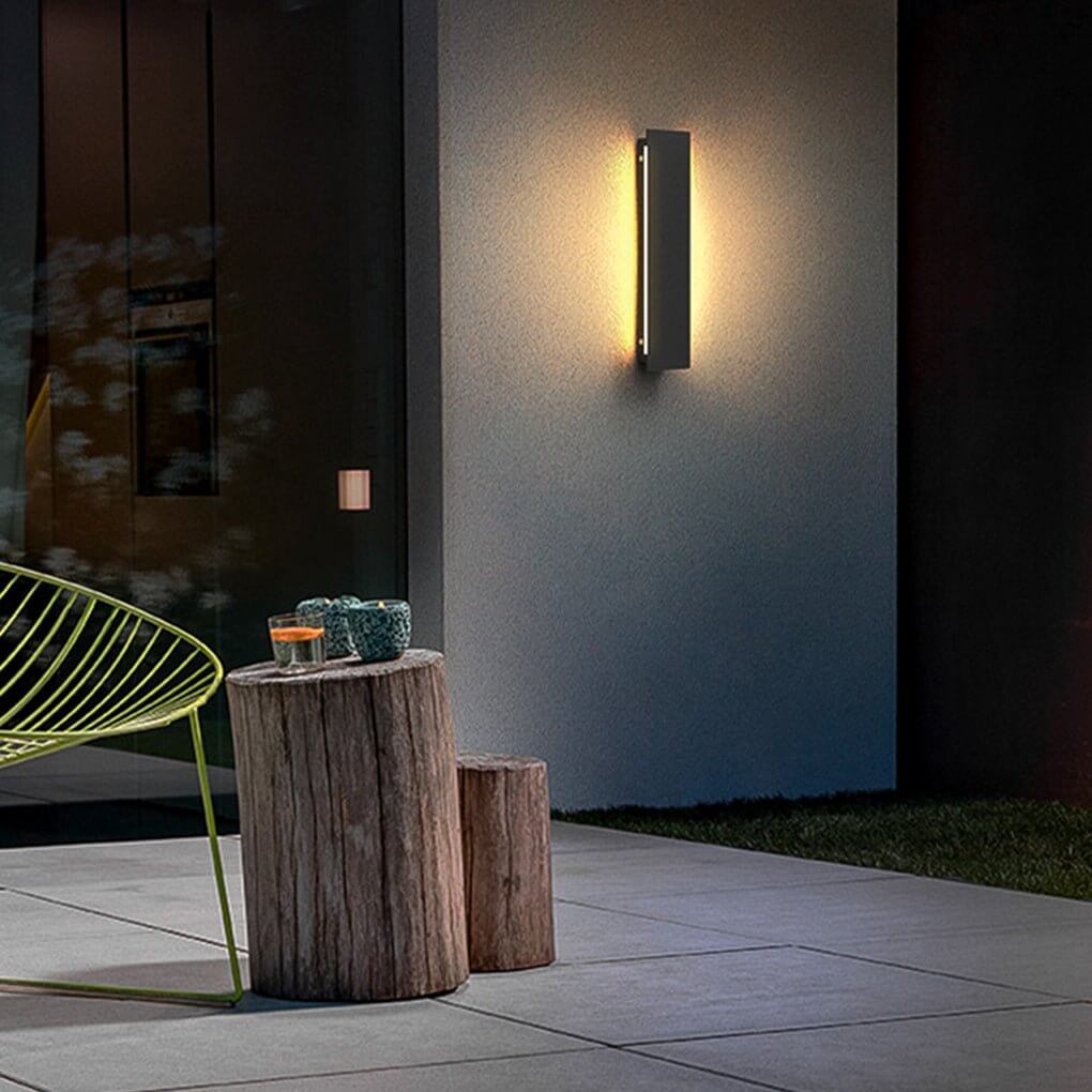 Rektangulært udendørs væglampe i stål, moderne LED med flash-grå finish