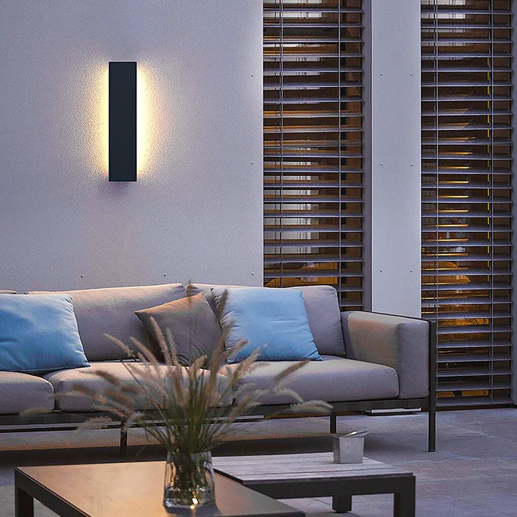 Rektangulært udendørs væglampe i stål, moderne LED med flash-grå finish
