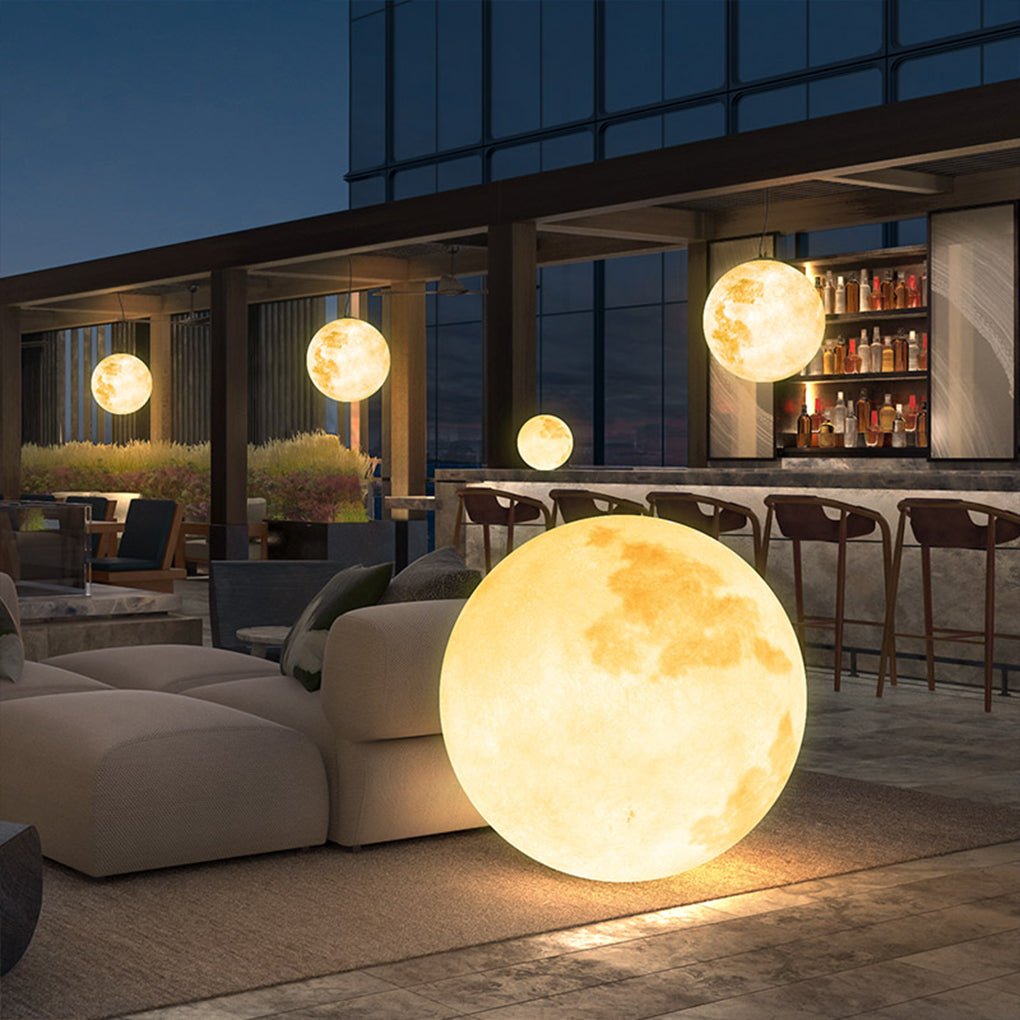 Moon-Textured Resin Outdoor Chandelier With Warm LED Glow