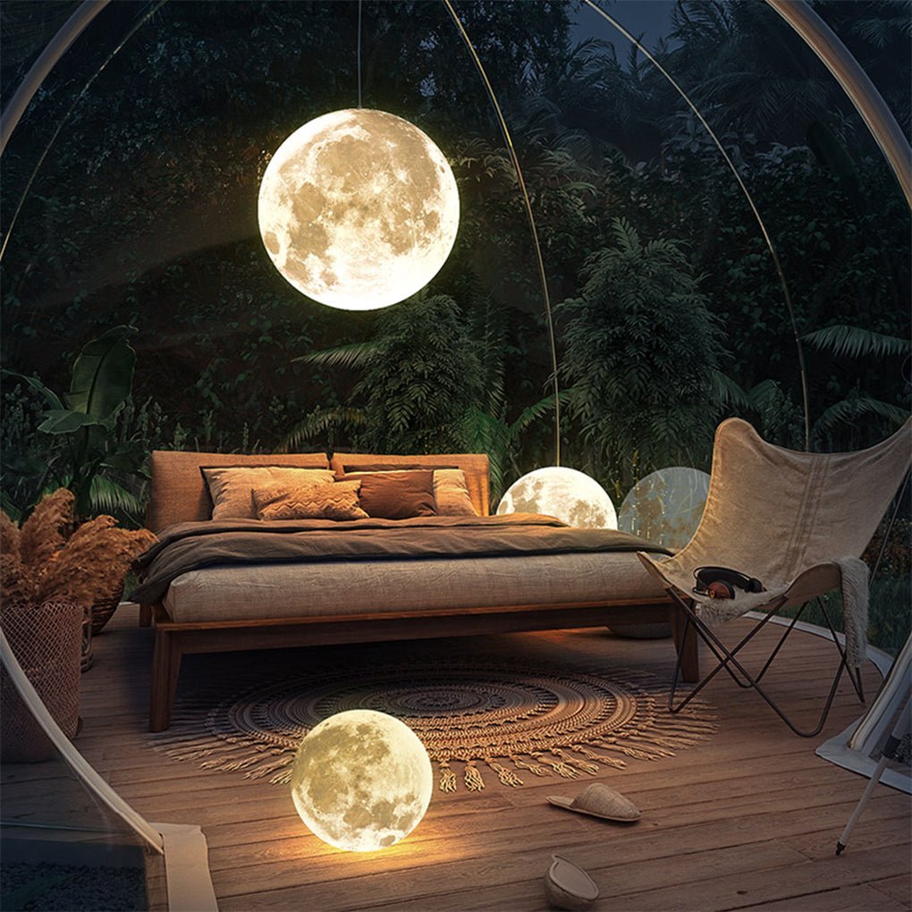 Moon-Textured Resin Outdoor Chandelier With Warm LED Glow