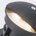 Extreme close-up of the domed cap and one lit aperture, showing the recessed lens inside.