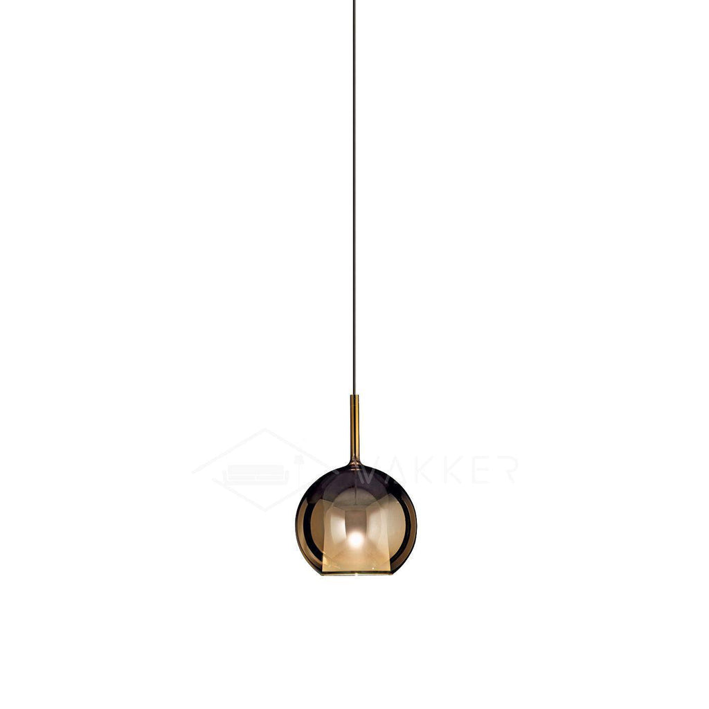 Glass globe pendant light with soft reflective surface lit