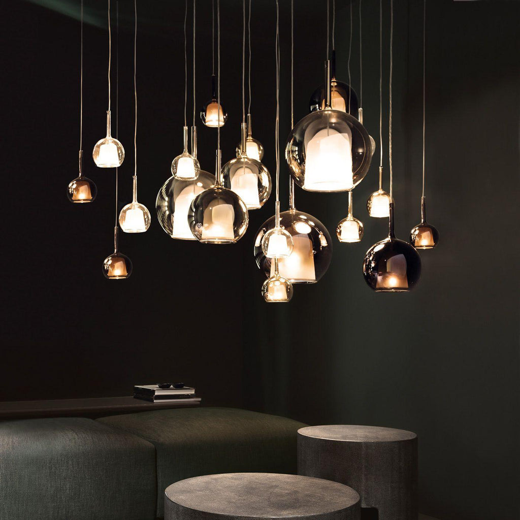 Blown glass globe pendant light with soft ambient glow