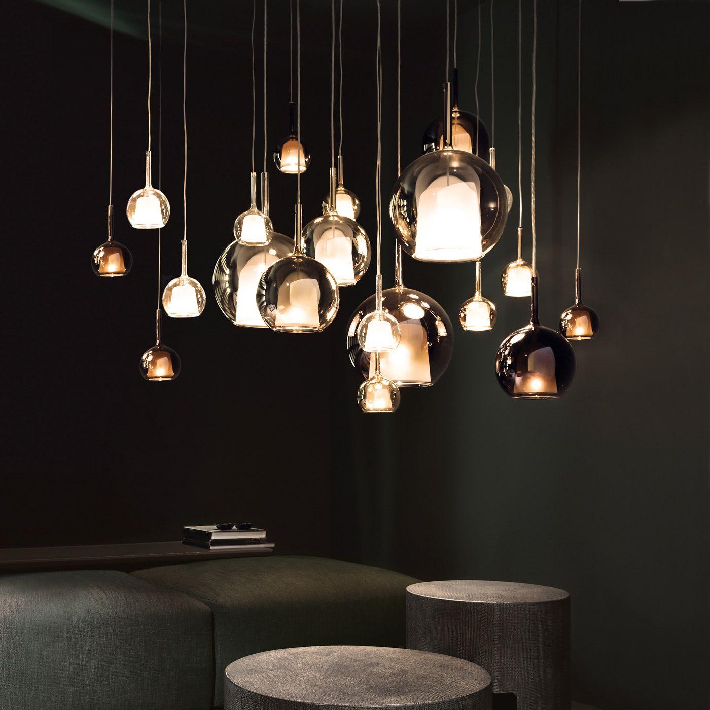Blown glass globe pendant light with soft ambient glow