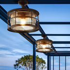 Iron And Glass Flush Mount Ceiling Light For Balcony, Sunroom