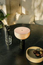 Table Lamp, Opaline Glass Shade, Marble Base, Cordless LED