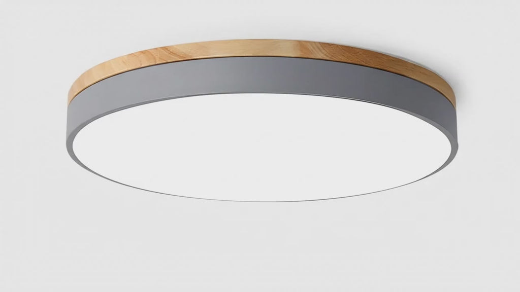 Okrągła drewniana lampa sufitowa — smukła lampa LED montowana bezpośrednio do sufitu
