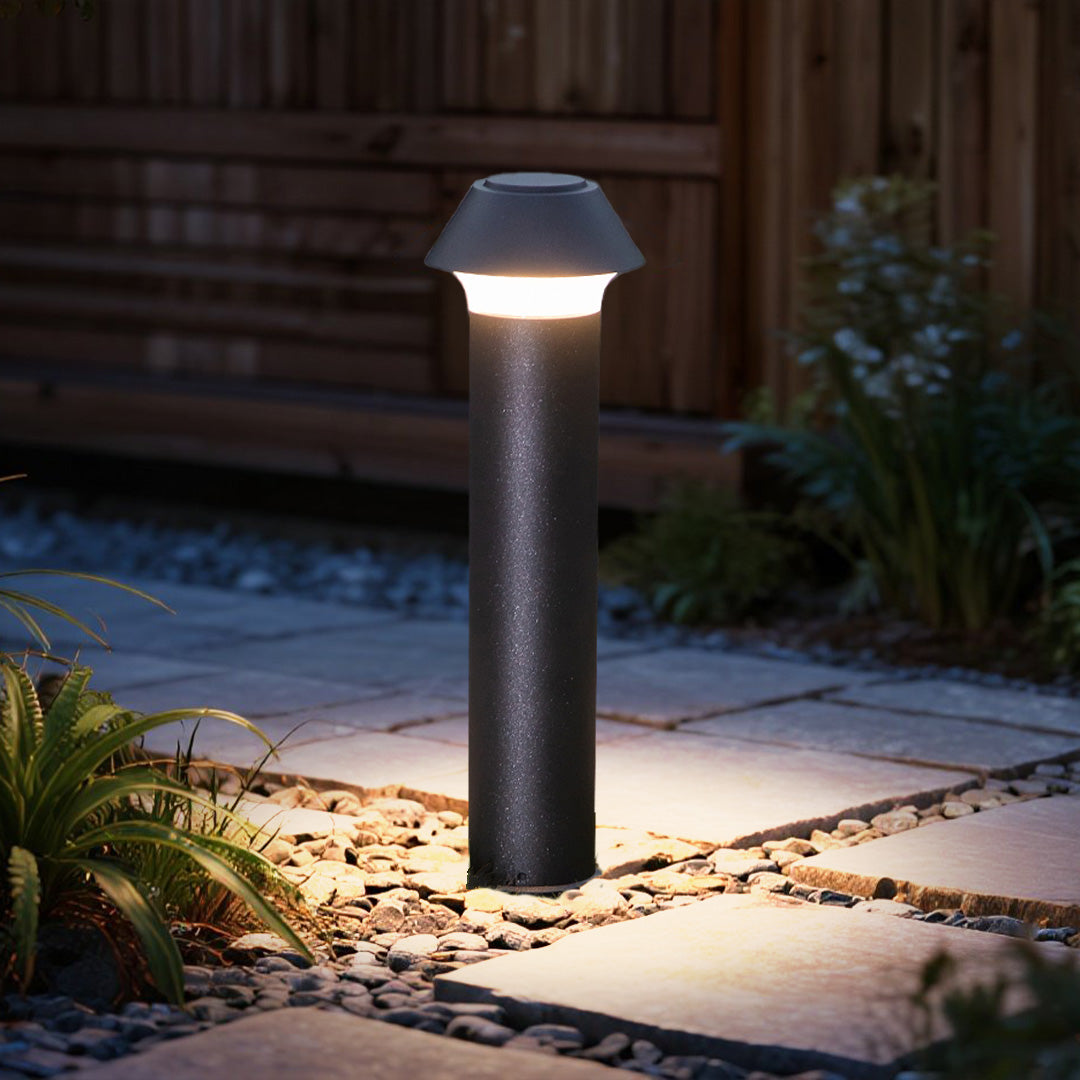 Matte Black Aluminum Bollard Light, Dome-Top Modern Garden Lamp