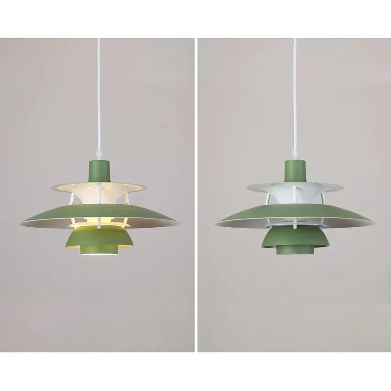 Multicolor Pendant Light With LED Glow, Tiered-Shade Retro Ceiling Lamp