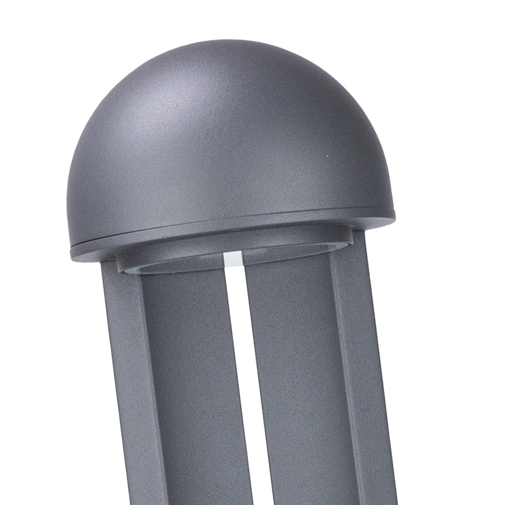 Close view of the domed cap where it sits over the slotted aluminium body.