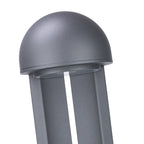 Close view of the domed cap where it sits over the slotted aluminium body.