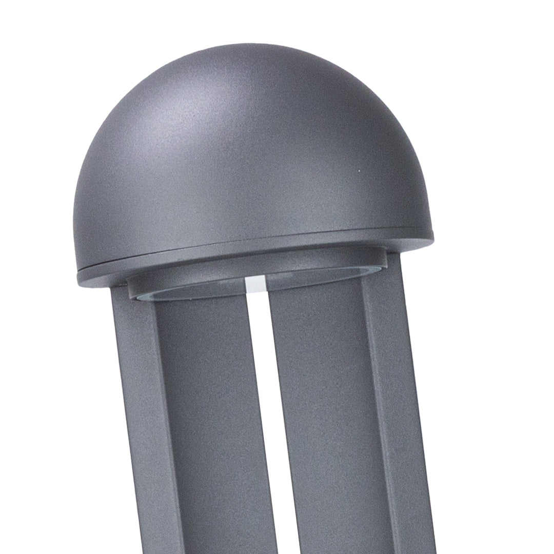 Close view of the domed cap where it sits over the slotted aluminium body.
