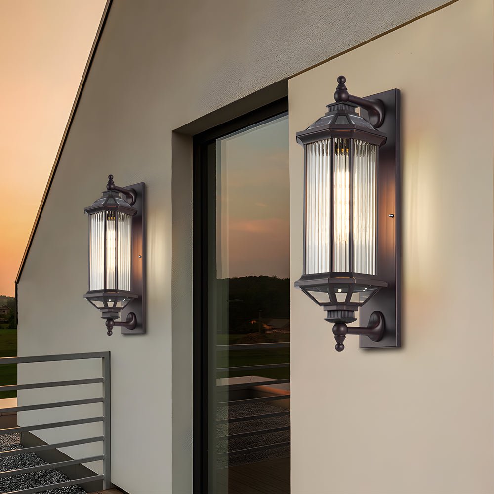 Retro solcelle væglampe med glasskærm, væglampe i støbt aluminium