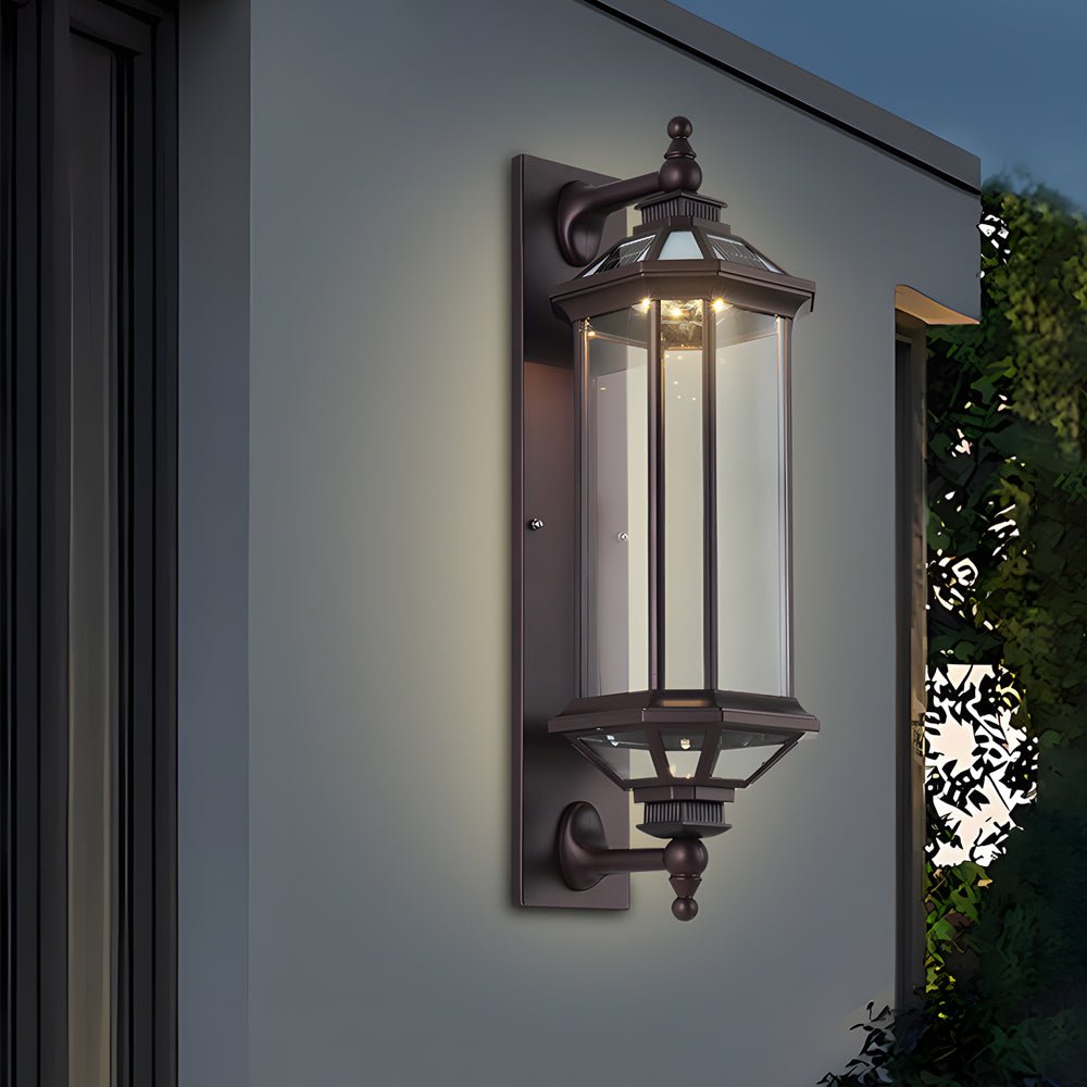 Retro solcelle væglampe med glasskærm, væglampe i støbt aluminium