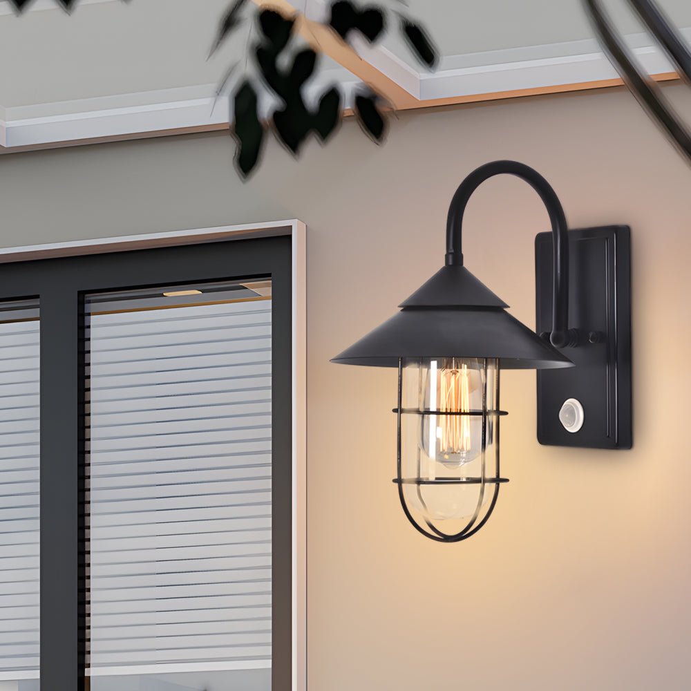 Rebello Round Glass and Iron Wall Sconce, Retro Black Outdoor Finish