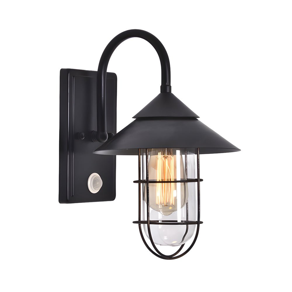 Rebello Round Glass and Iron Wall Sconce, Retro Black Outdoor Finish