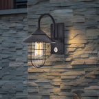 Rebello Round Glass and Iron Wall Sconce, Retro Black Outdoor Finish