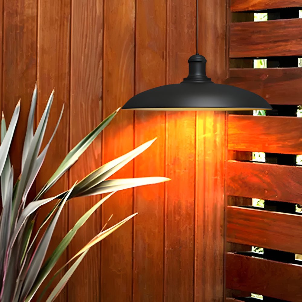 Outdoor Pendant Light With Round Carbide Steel Saucer Shade