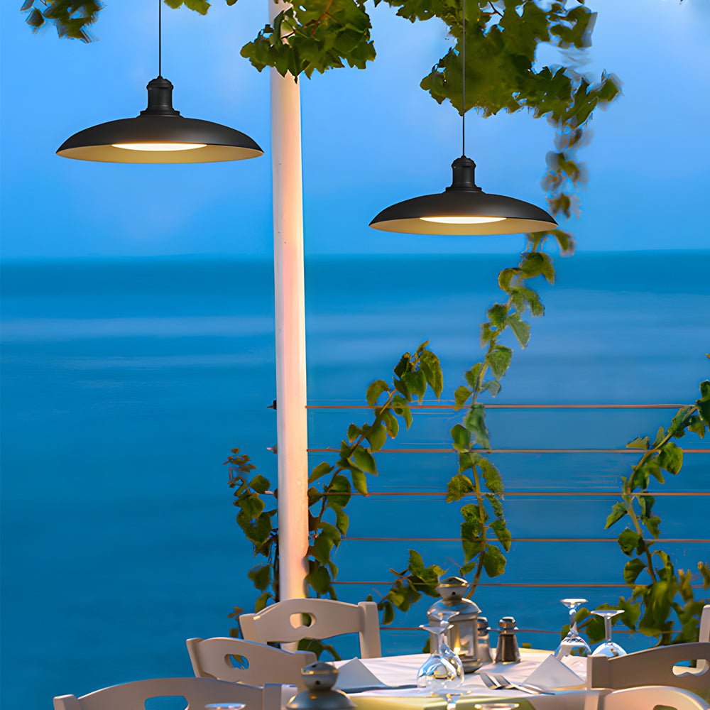 Outdoor Pendant Light With Round Carbide Steel Saucer Shade