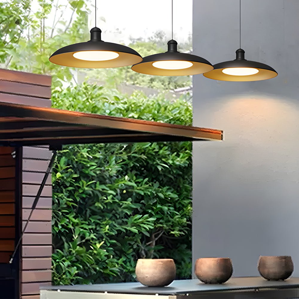 Outdoor Pendant Light With Round Carbide Steel Saucer Shade