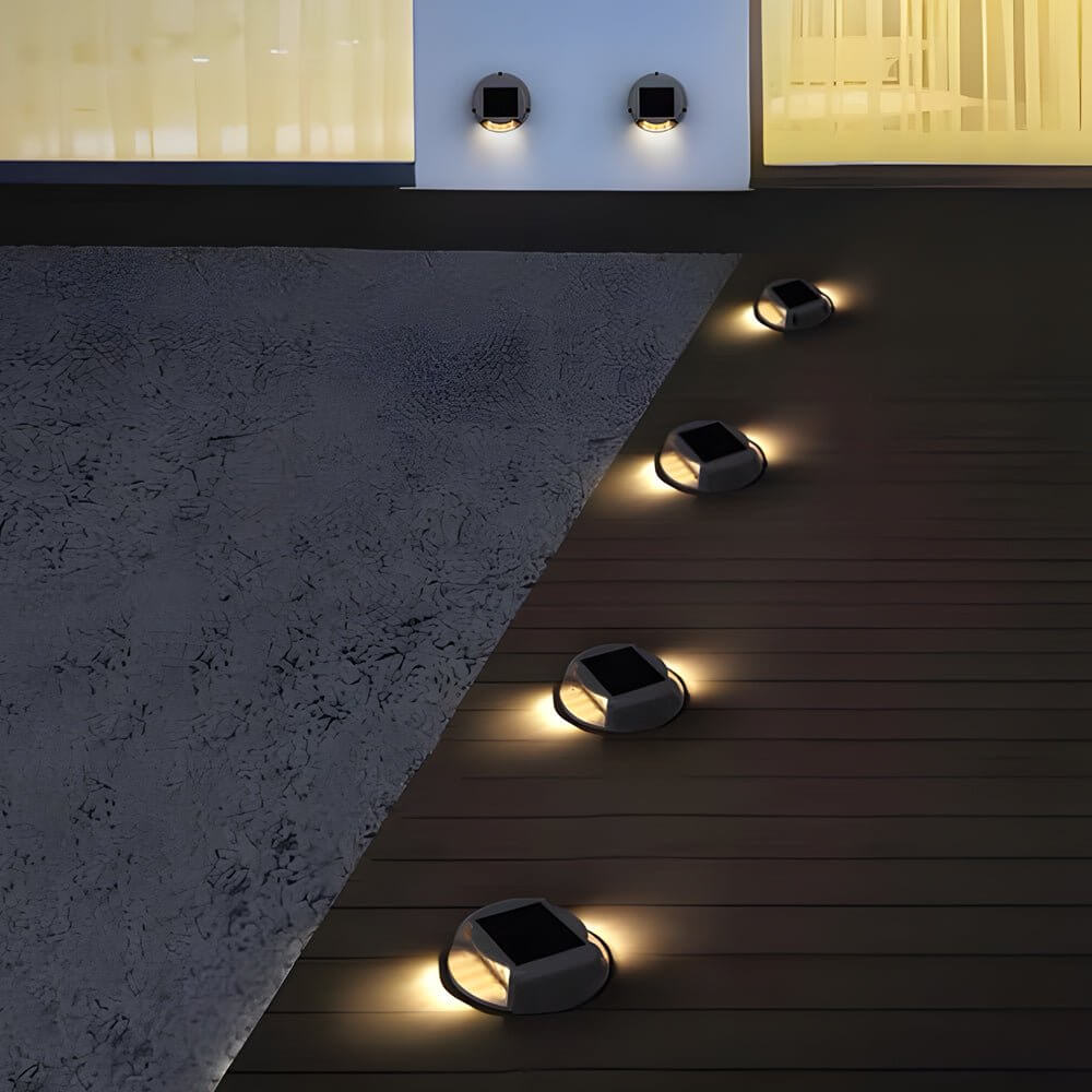 Round Solar LED Deck Light, Dusk-to-Dawn Weatherproof ABS Step Light