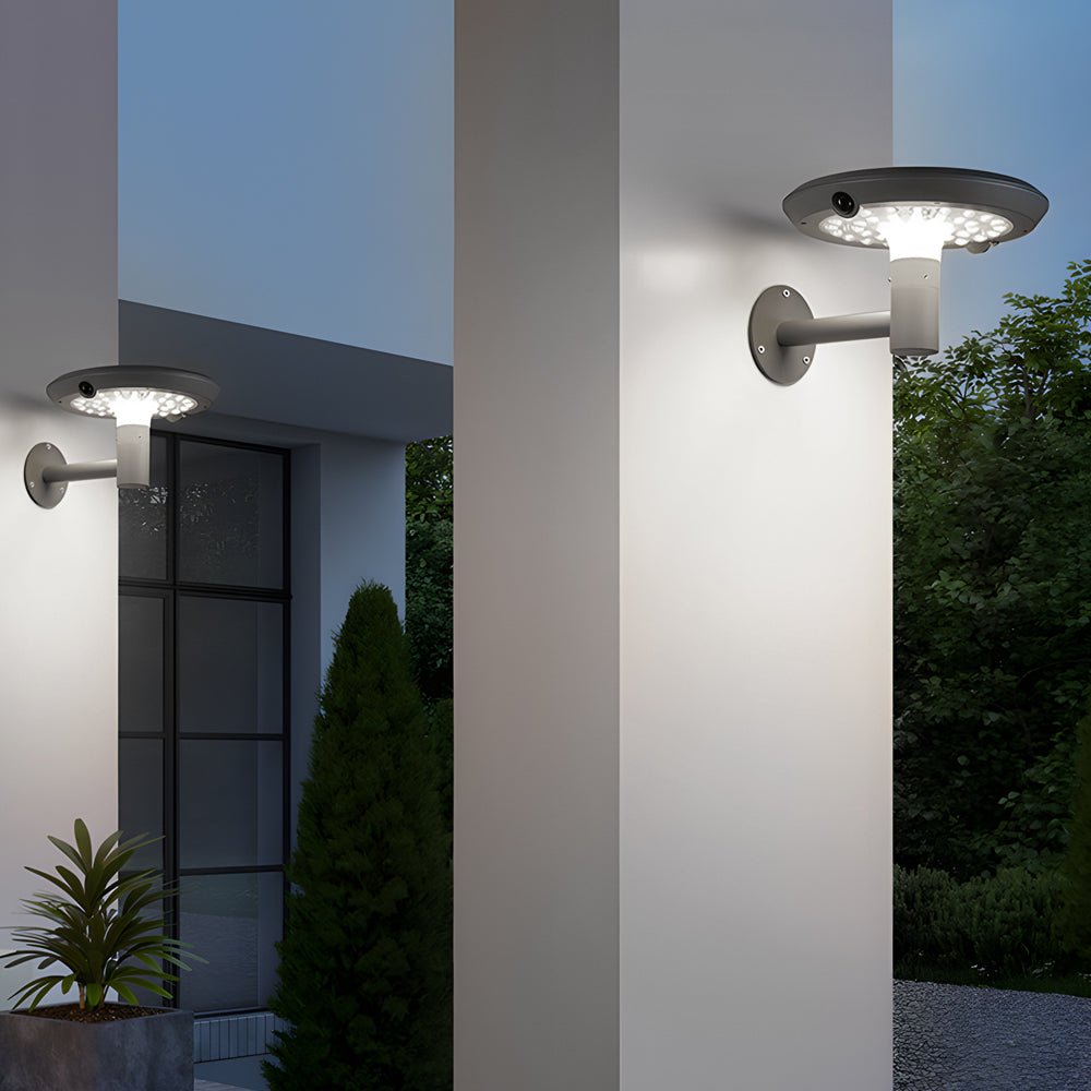 Udendørs væglampe med solcelledrevet bevægelsessensor, rund aluminiumdesign
