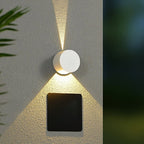 Rund udendørs væglampe i aluminium med LED-lysstråler op og ned