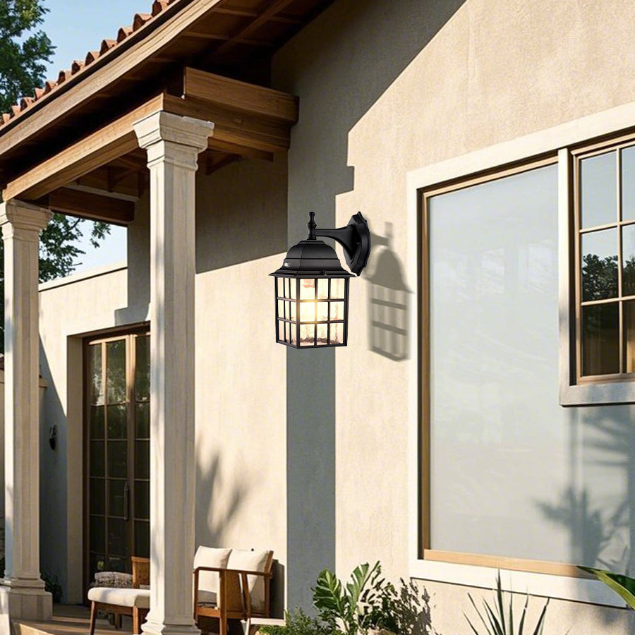 Aluminum Outdoor Wall Light With Clear Glass Shade, Abail Dusk-To-Dawn Sensor