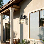 Aluminum Outdoor Wall Light With Clear Glass Shade, Abail Dusk-To-Dawn Sensor