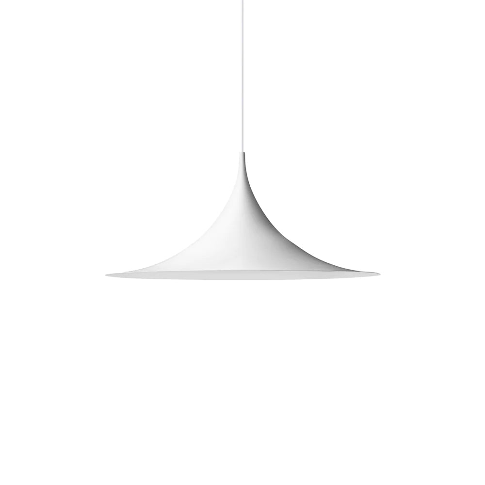 Semi pendant with curved aluminium shade casting a downward cone