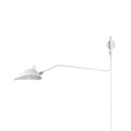 One-arm wall sconce mounted on a wall, slim arm and rounded shade