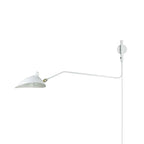 One-arm wall sconce mounted on a wall, slim arm and rounded shade